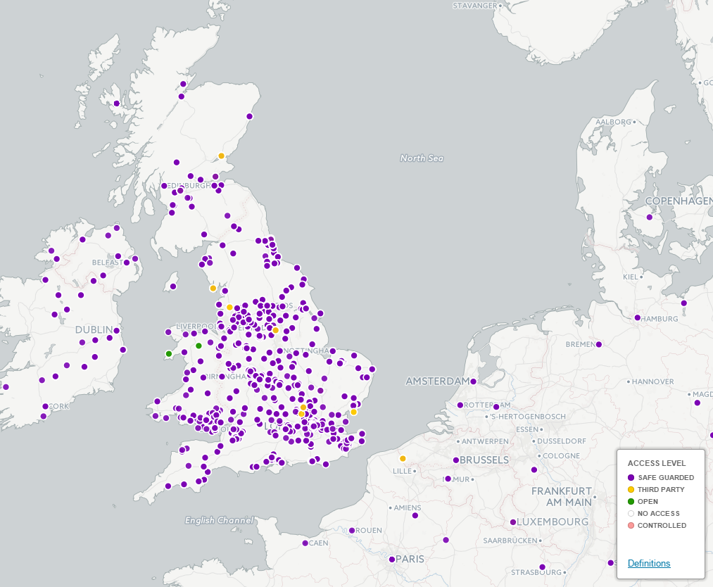 Map showing access levels of studies